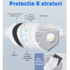 Set 10 Masti protectie ridicata, FFP2, KN95, 6 straturi, sigilate, valva respiratorie 95%, filtru carbon, negru, certificate EU