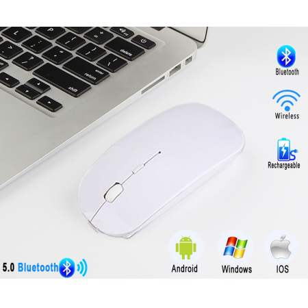 Mouse wireless Bervolo® Uno Office Alb, Bluetooth 5.0, reincarcabil prin USB, Windows, Mac, Android, baterie 750mAh