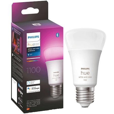 Bec LED RGB inteligent Philips Hue, Bluetooth, Zigbee, A60, E27, 9W (75W), 806 lm, lumina alba si colorata