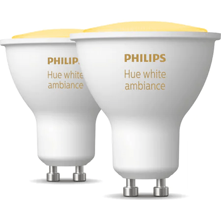 Pachet 2 becuri LED inteligente Philips Hue, Bluetooth, Zigbee, GU10, 5W (35W), 350 lm, lumina alba (2200-6500K)