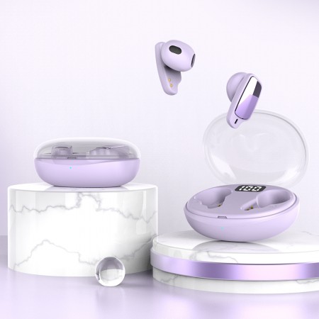 Casti Bervolo® Fashion, Bluetooth Wireless 5.3, Microfon dual, Pure Bass Sound, Eliminare zgomot, Touch, Pairing automat, mov