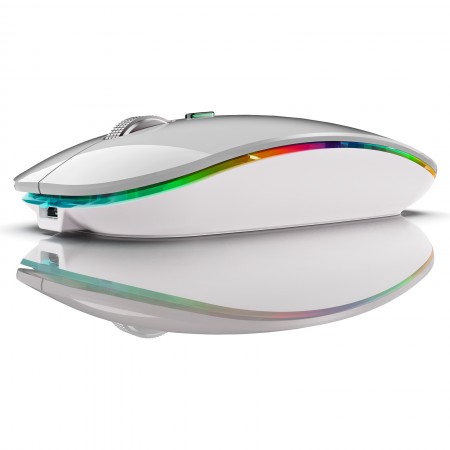 Mouse Dual Bervolo® ProX, Jiggler, Wireless USB si Bluetooth 5.1, RGB, reincarcabil, Windows, Mac, Android,baterie 400mAh,silver