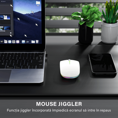 Mouse Dual Bervolo® ProX, Jiggler, Wireless USB si Bluetooth 5.1, RGB, reincarcabil, 400mAh, Windows, Mac, Android, alb