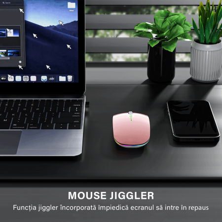Mouse Dual Bervolo® ProX, Jiggler, Wireless USB si Bluetooth 5.1, RGB, reincarcabil, 400mAh, Windows, Mac, Android, rose gold