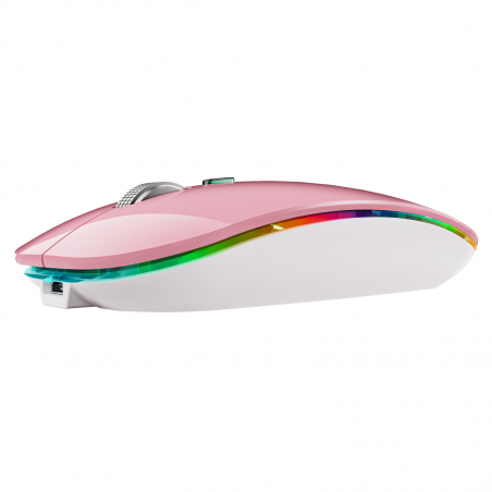 Mouse Dual Bervolo® ProX, Jiggler, Wireless USB si Bluetooth 5.1, RGB, reincarcabil, 400mAh, Windows, Mac, Android, roz