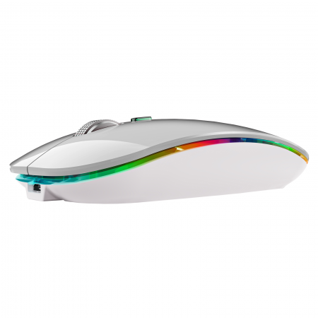 Mouse Dual Bervolo® ProX, Jiggler, Wireless USB si Bluetooth 5.1, RGB, reincarcabil, 400mAh, Windows, Mac, Android, silver