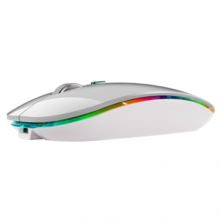 Mouse Dual Bervolo® ProX, Jiggler, Wireless USB si Bluetooth 5.1, RGB, reincarcabil, 400mAh, Windows, Mac, Android, silver