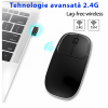 Mouse Dual Wireless Bervolo® Metal X, USB si Bluetooth 5.1, reincarcabil, Windows, Mac, Android, baterie 600mAh, negru