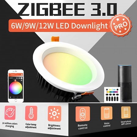 Spot Led RGB+CCT inteligent Gledopto Downlight Zigbee PRO 12W, functioneaza cu aplicatia Philips Hue si telecomanda 2.4 GHz RF