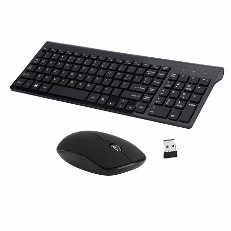 Set universal combo Tastatura si Mouse Premium Bervolo®, wireless 2.4G, negru, click scissor switch, versiune US