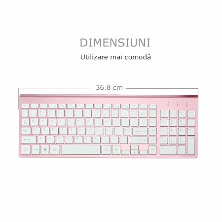 Set universal combo Tastatura si Mouse Premium Bervolo®, wireless 2.4G, roz gold, click scissor switch, versiune US