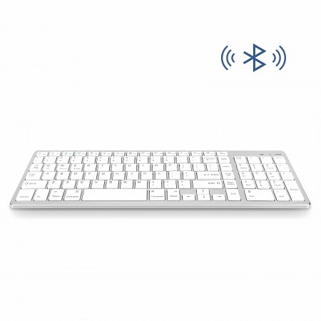 Tastatura Bluetooth reincarcabila Bervolo® Scissor Switch, taste numerice, Windows, MAC, IOS, Android, versiune US, alb/argintiu