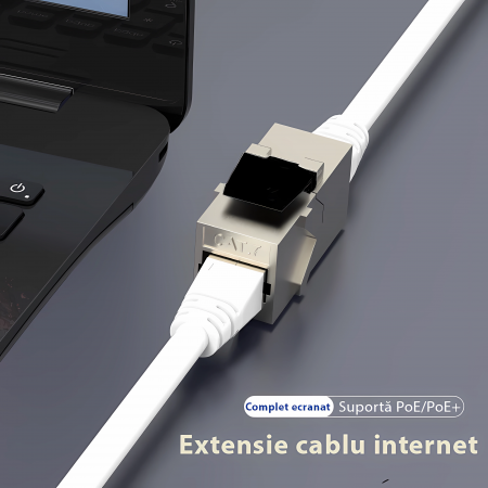 Adaptor Prelungire Cablu Rețea Bervolo® STP CAT 7, RJ45 Mama-Mama, Gigabit, pentru Conexiuni UTP/FTP Rapide, Metalic